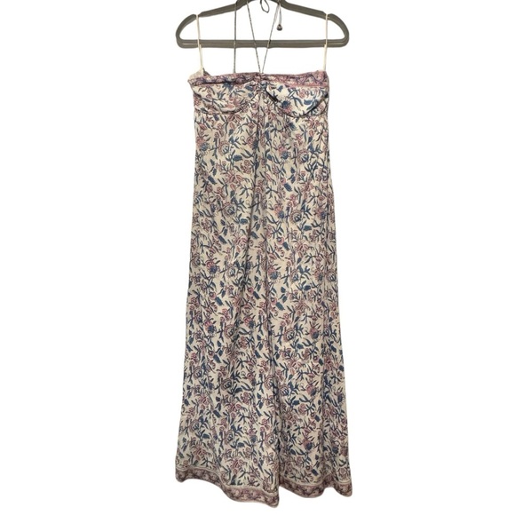 Saylor topanga halter cotton maxi dress with pockets L white lotus print - Picture 2 of 11